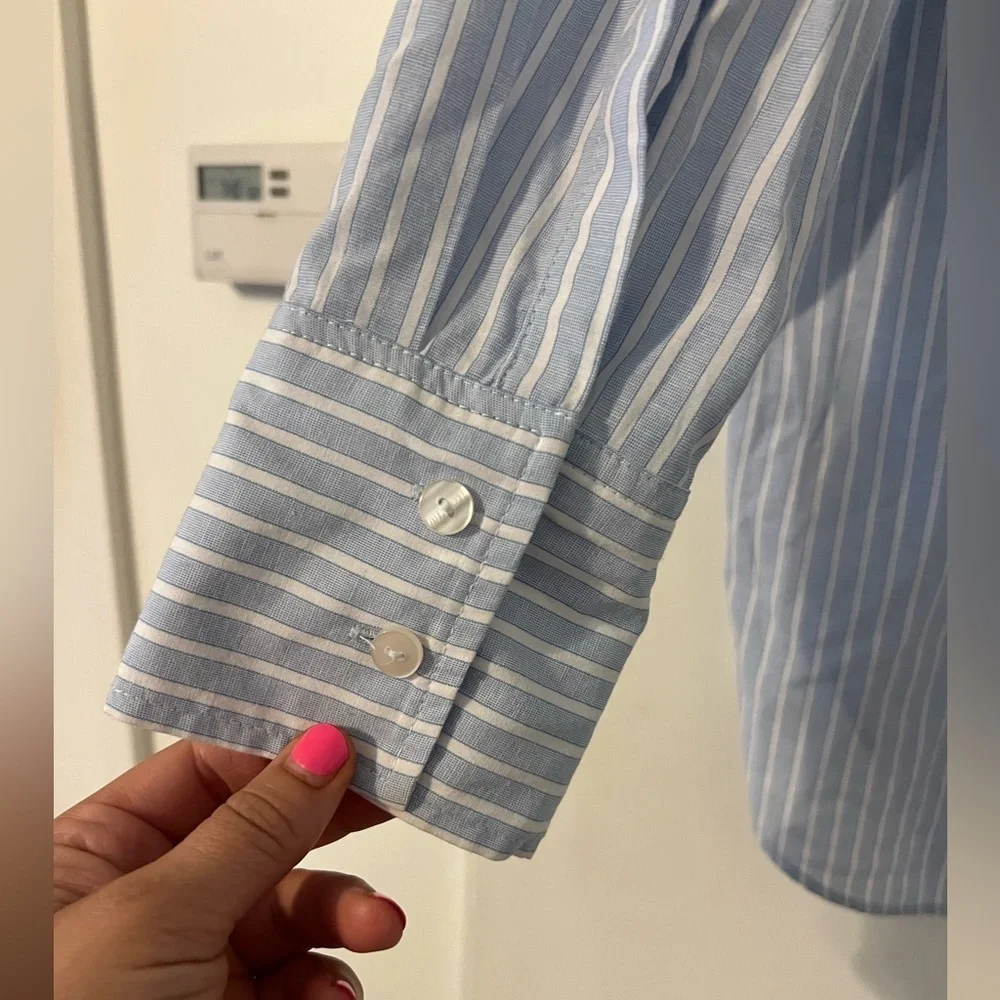 MNG button down blue white stripped shirt size L (J134) - Picture 6 of 12